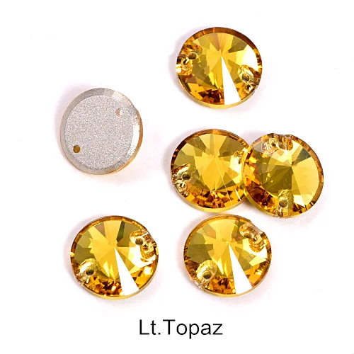 40pcs AAAAA Quality 12mm Round Rivoli Glass Sew On Rhinestones Flatback Crystal Sewing Strass for DIY Wedding Dress B1248 - Цвет: T226-Lt.Topaz