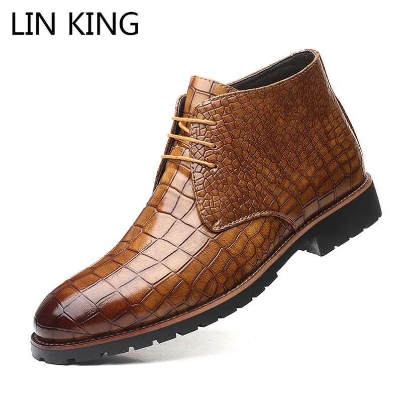 

LIN KING High Quality Genuine Leather Men Boots Spring Autumn Waterproof Ankle Boots Riding Boots Outdoor Short Boots Plus Size