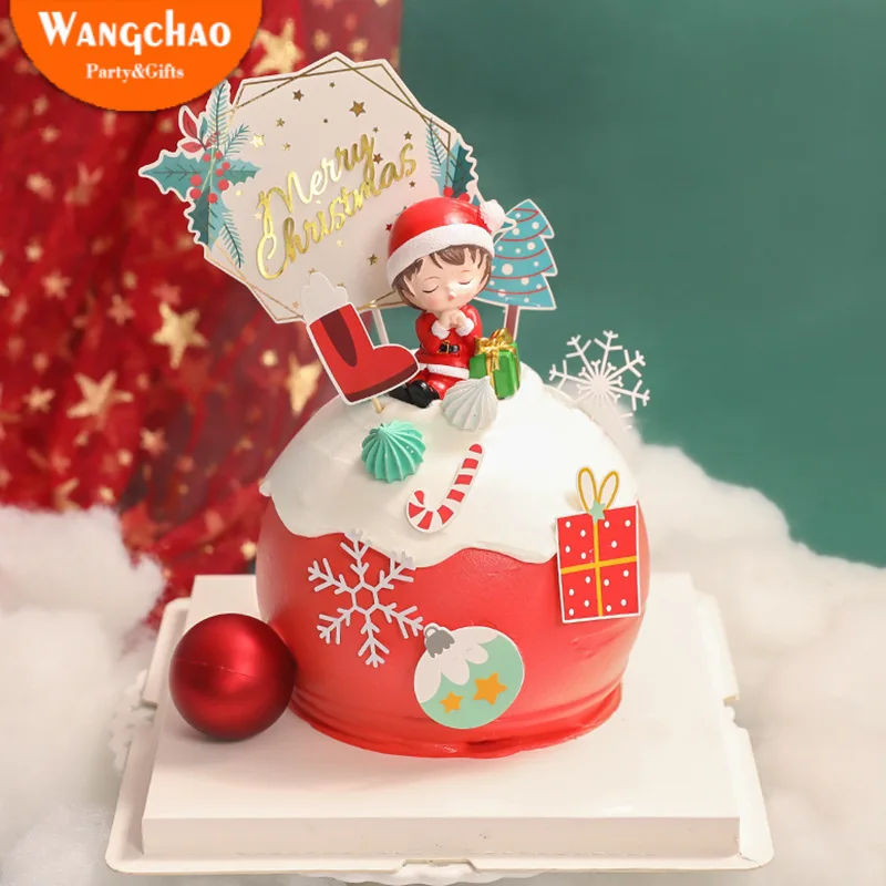 

8pcs/bag Christmas Hat Bell Tree Cake Decorating Supplies Christmas Decorations for Home Table Cake Topper Party Favors
