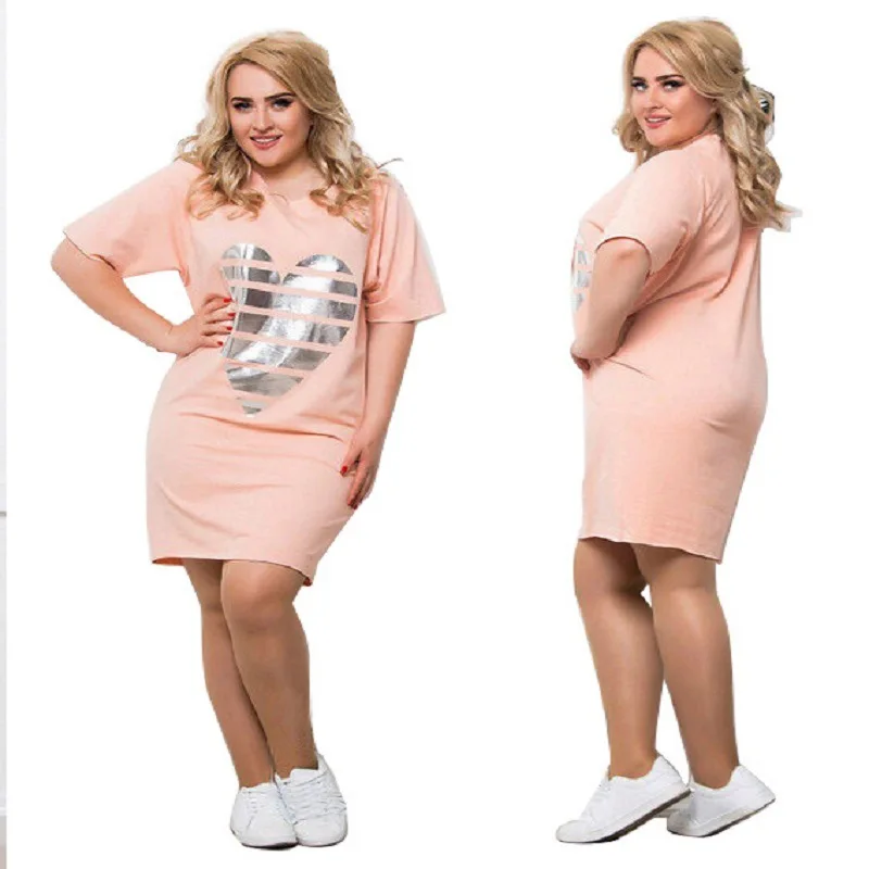 Свободное платье размера плюс L-6XL с принтом Vestidos женское Повседневное платье с круглым вырезом и коротким рукавом