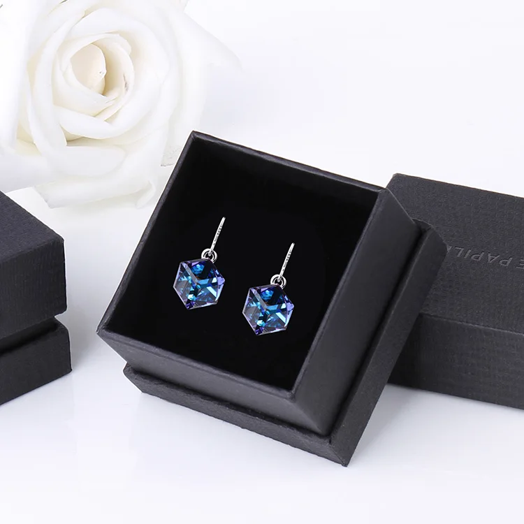 Женские серьги подвески с кристаллом Swarovski из серебра 925 пробы квадратным кубом