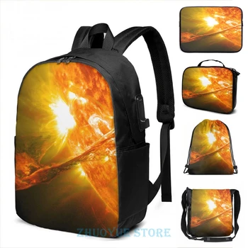 

The Sun, Solar Prominince detail, solar flare, space USB Charge Backpack men School bags Women bag Travel laptop bag