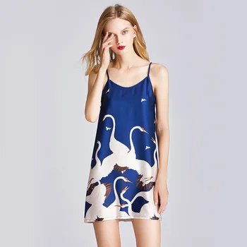 

Satin Print Intimate Lingerie Home Clothes 2020 Summer New Spaghetti Strap Nightgown Women Sleepwear Nightdress Sexy Nightwear