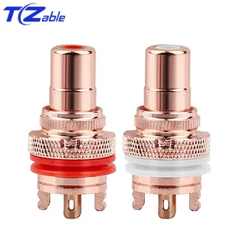 

8/100PCS Female RCA Connector Copper Color Audio Speaker Terminal RCA Socket Chassis Connectors 32mm HiFi Solder Jack White Red