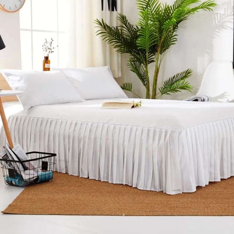 

White Solid Color Bedspread Soft Sanding Beauty Bed Skirt King Queen Double Size Bed Cover
