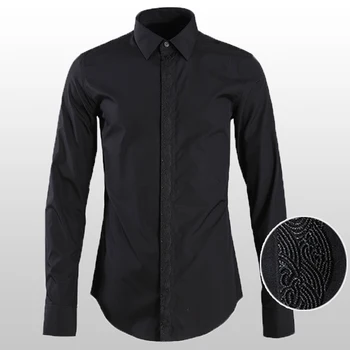 

New Cotton Mens Shirts Luxury Placket Embroidery Long Sleeve Mens Dress Shirts Plus Size 4xl Solid Color Slim Fit Man Shirts