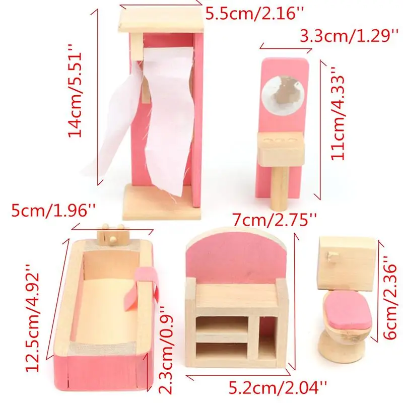 Деревянный кукольный домик, мебель для кукол, детская комната, спальня, кухня, набор из 6 комнат, кукольный домик для детей, детская игровая игрушка ZXH