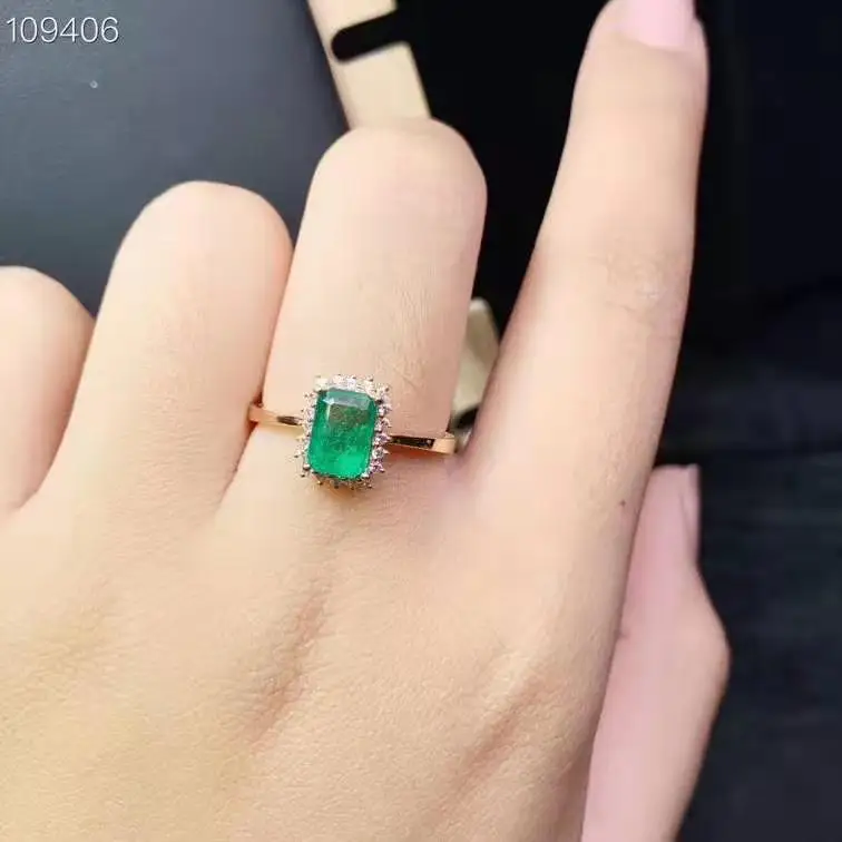 Кольцо с натуральным изумрудом модно драгоценный камень качество 18k Золото 5x7 мм