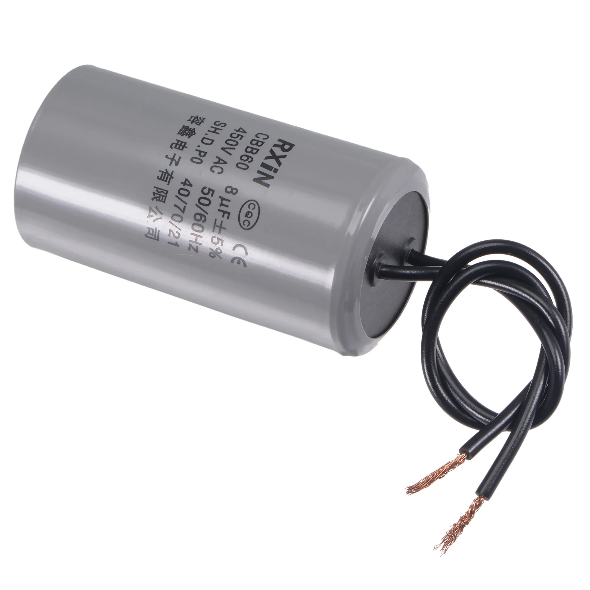 Uxcell CBB60 Run Capacitor 8uF 450V AC 2 Wires 66x35mm for Compressor Pump Motor