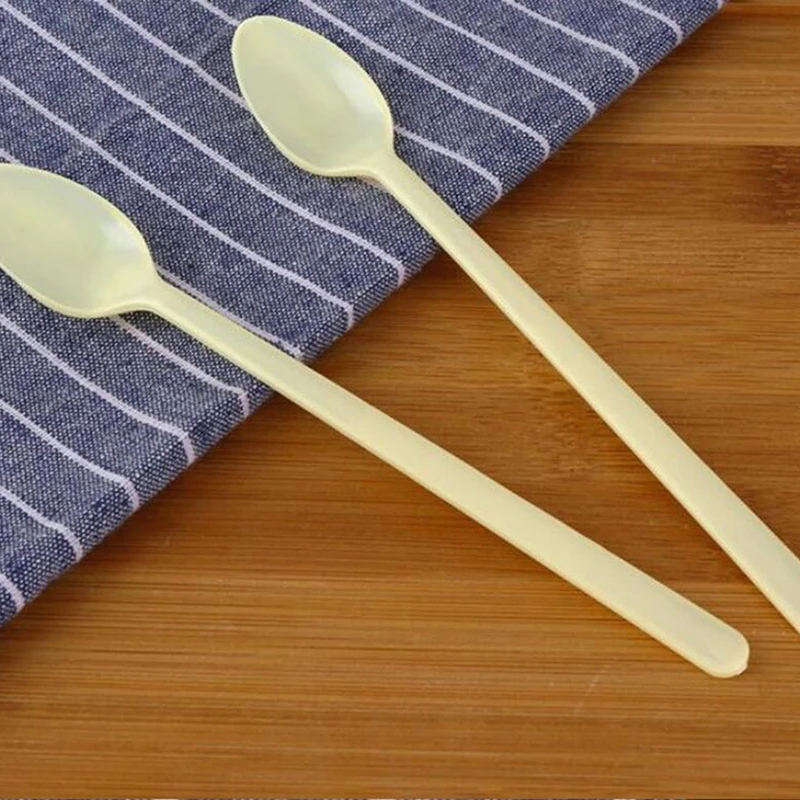 100pcs Thick Disposable Plastic Spoon Long Handle Dessert Spoon Milk Tea Smoothie Spoon Long Ice Spoon