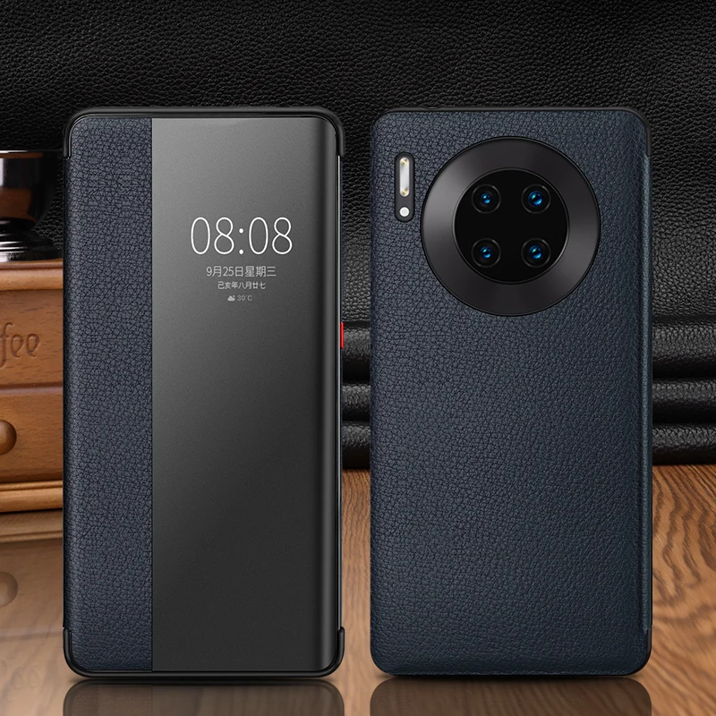 BuzzLee Smart Touch Sense чехол для телефона huawei Mate20 Mate20 Pro P30 P30 Pro Mate30 Mate30 Pro чехол из натуральной воловьей кожи - Цвет: Blue