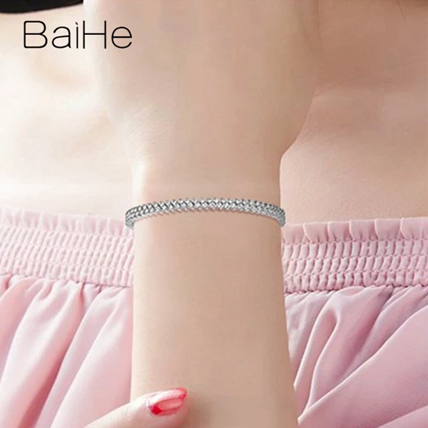 BAIHE Solid 18 к белое золото 3.6ct Сертифицированный H/SI круглый подлинный натуральный бриллианты свадебные женские модные ювелирные изделия подарок браслет