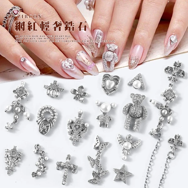 10pcs Shiny Zircon Alloy Cute Bear With Crystal Heart Nail Charm Luxury 3D  Gold Silver Metal Nail Art Decoration Manicure Tips - AliExpress