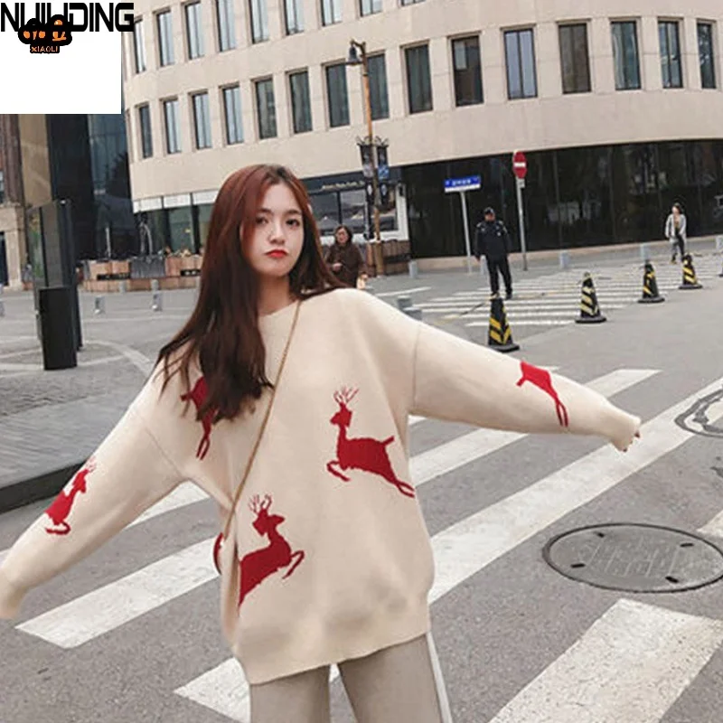

NIJIUDING Autumn Women's New Sweater Female Student Loose Pullover Korean Round Neck Lazy Knit Sweater Bottoming Shirt Female