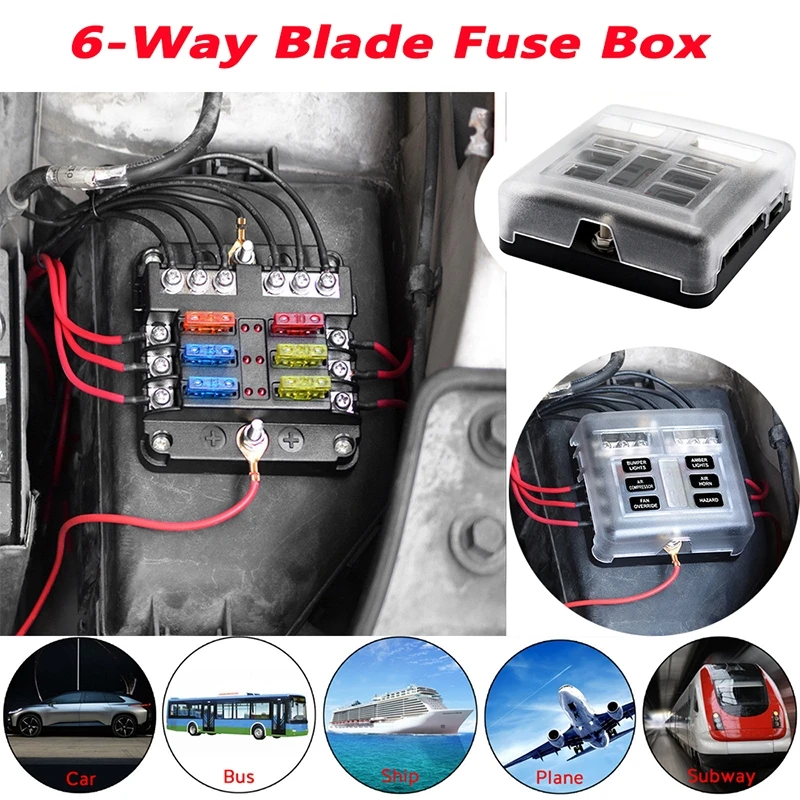 Universal 6-Way Blade Fuse Box Boat Bus Car 12V Automotive Holder Wiring Block