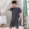 New O-Neck Full Cotton Mens Summer Short Sleeve Shorts Pajamas Set Big Size L-4XL Sleepwear Leisure Suits Nightwear Men Pijamas ► Photo 1/6