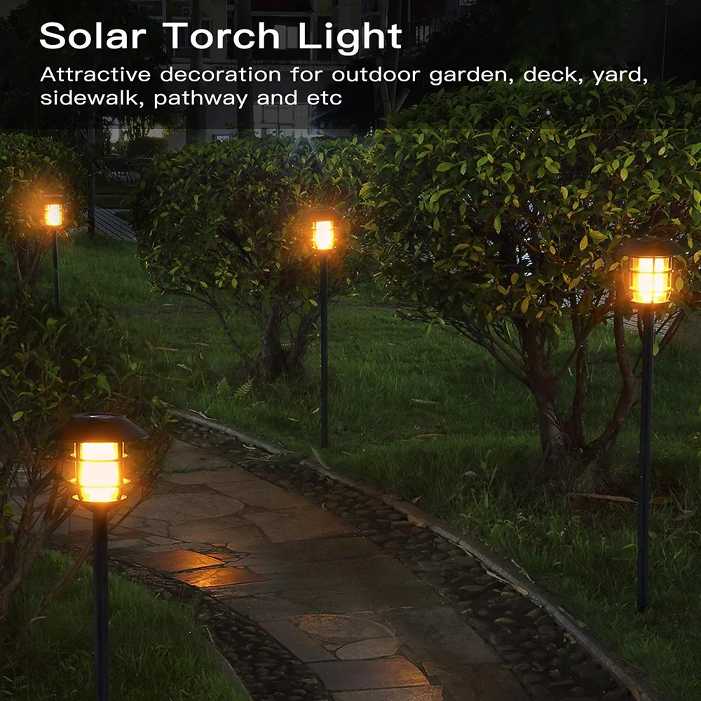2Pcs Solar Lights Metal Flickering Flame Torches Lights Waterproof Pathway Lights Auto On/Off for Garden Patio Yard 17cm* 102cm