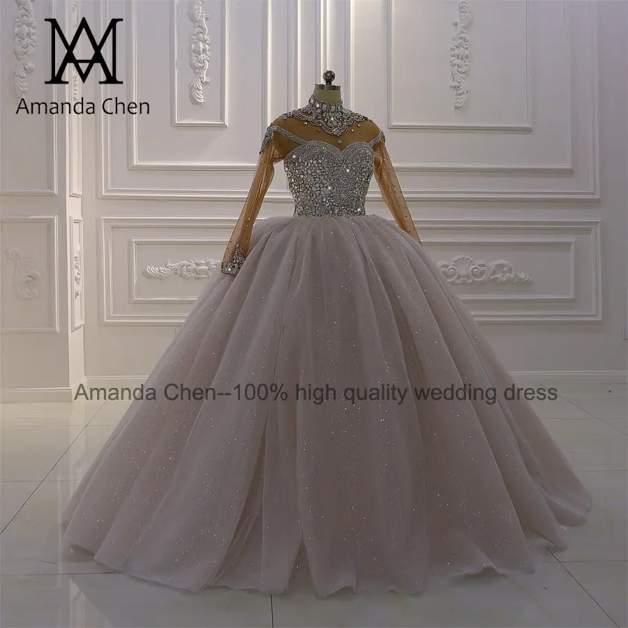 На заказ Высокое качество с высоким горлом Кристалл Африканский свадебное платье