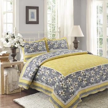 

Grey printing 1pc Bed cover+2pcs Pillowcase yellow Quilt American modern style Bedspread Quilting Blanket cotton Bed cover