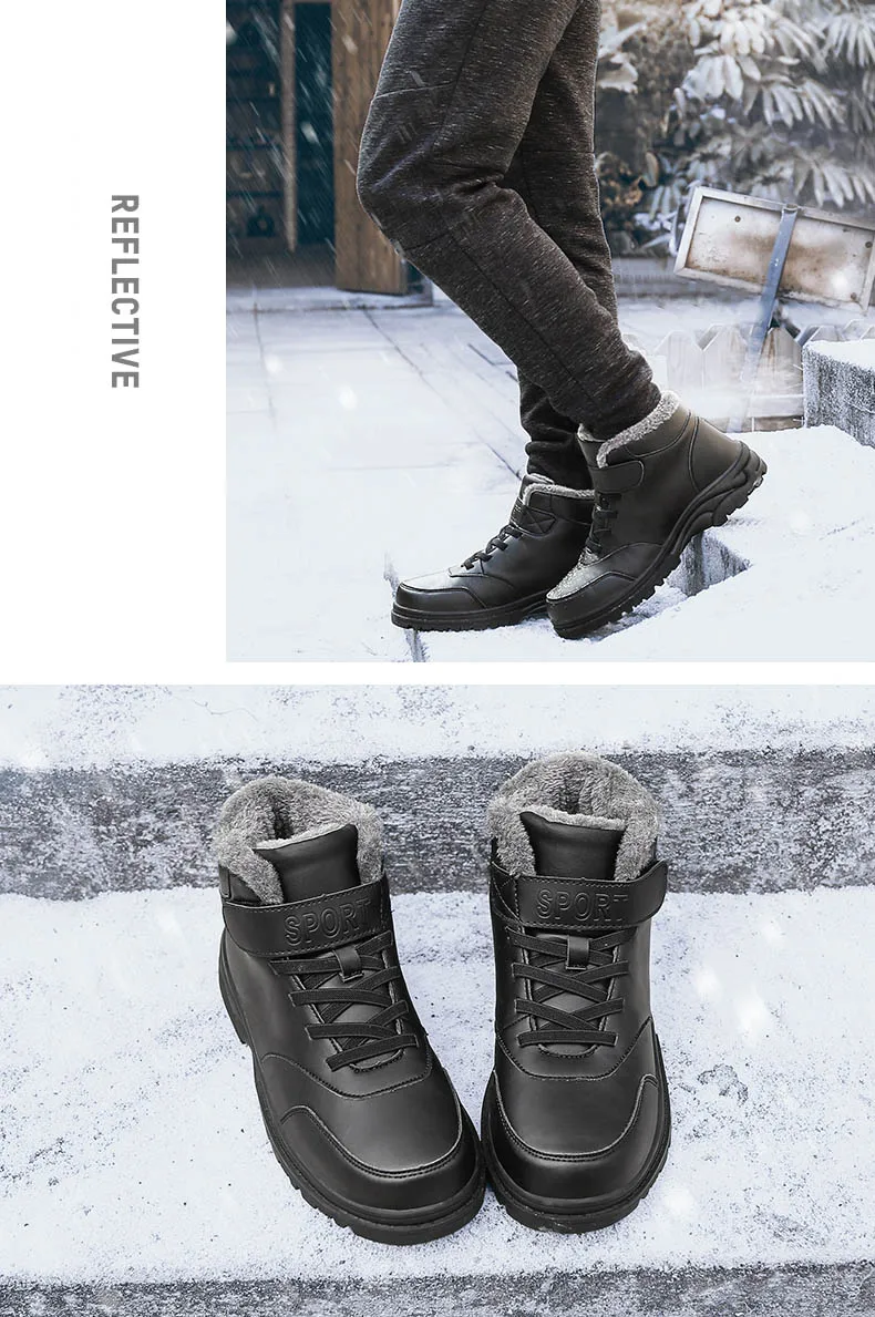 GNOME High Top Waterproof Cotton Shoes Men Winter Warm Fur Snow Boots Men Non-slip Old People shoes Plus Size 35-45 Couple Boots