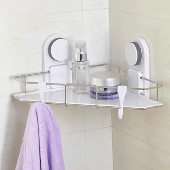 

Waterproof Corner Shower Caddy Easy Clean Hooks Kitchen Storage Shelf Wall Mounted Accessories Triangle With Suction Cup