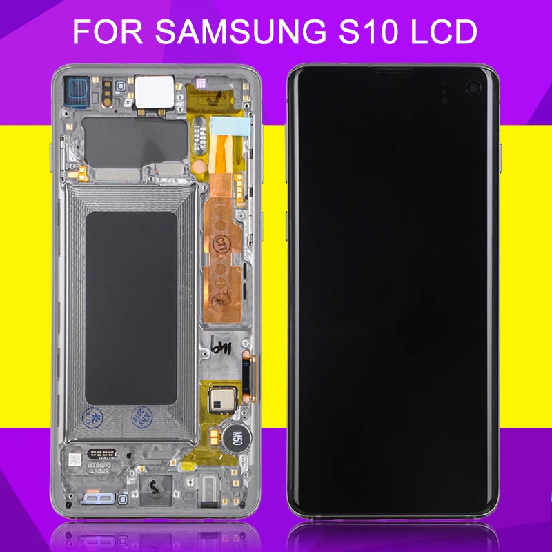 

HH Super Amoled S10 LCD For Samsung Galaxy S10 SM-G973F G973 G973F LCD Display Touch Screen Digitizer Assembly With Frame+Tools