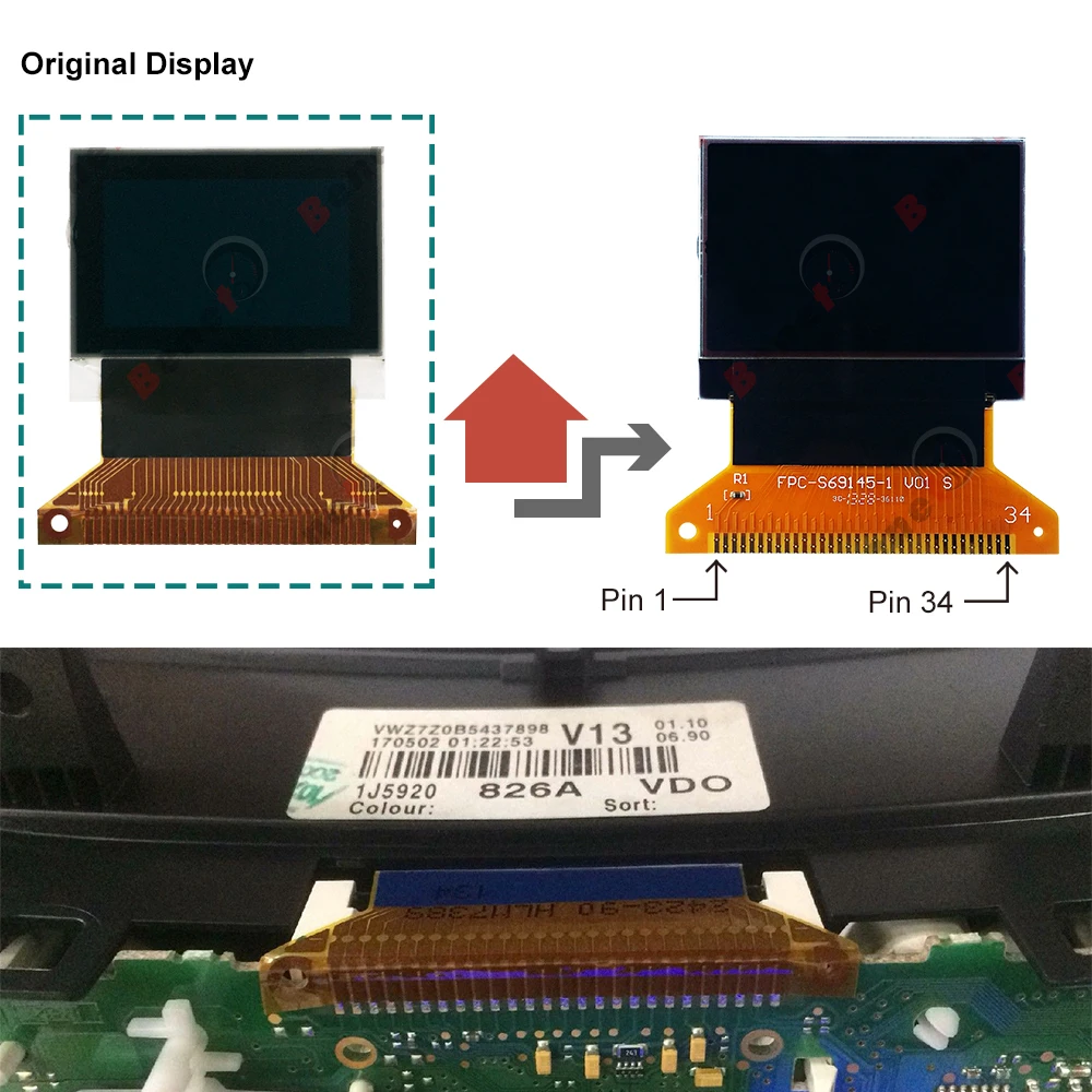 Audi A2/A3/A4/A6, VW Passat/Golf 4 좌석 및 Skoda 계기판 용 디스플레이