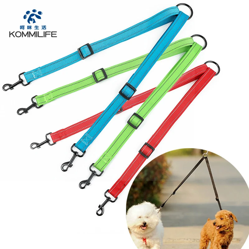 Correa de perro mascota reflectante, doble correa doble de plomo para caminar, correa ajustable de nailon de doble cabeza para perros, cuerda de entrenamiento para dos perros