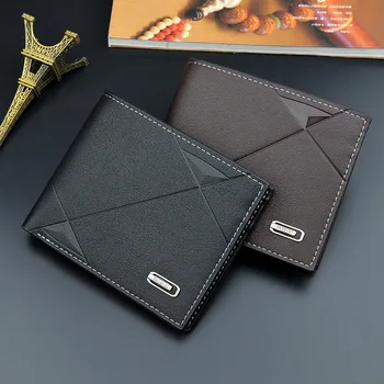 2021 New Men's Wallet Short Multi-card Coin Purse Fashion Casual Wallet Male Youth Thin Three-fold Horizontal Soft Wallet Men PU 1