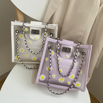 

Ladies Letter Daisy Printed Shoulder Bag Women Bag New Fashion All-match Transparent Jelly Chain Bag Ladies 2020 Handbag