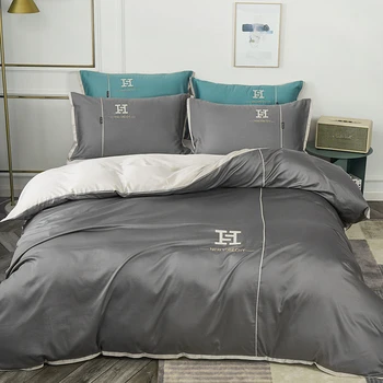 

GXC 100S Luxury Egyptian Cotton Duvet Cover set Premium Silver Grey Bedding set Comforter Cover Bed sheet 4Pcs Queen King size