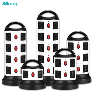 

Power Strip Vertical Surge Protector Multiple Socket 3/7/11/15/19 way Universal Outlet Sockets with USB Switch 3m Extension Cord