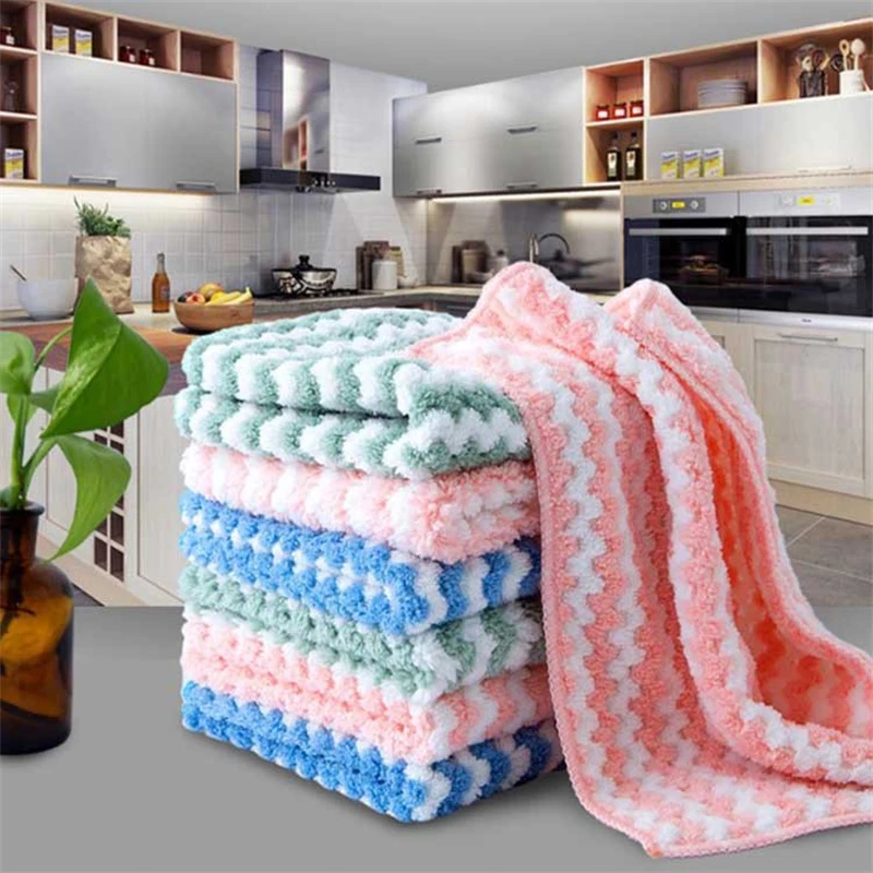 2Pcs Cleaning Rag Scouring Pad Stripe Dish Clean Towel Coral Fleece Highly  Absorbent Wipe Cloths Kitchen Dish Pot Cups|Cleaning Cloths| - AliExpress