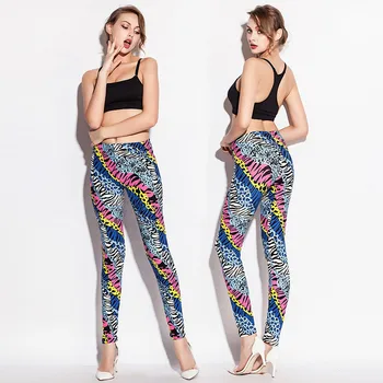 

Women Fashion Legging Multi Color Zebra Stripe Printed Solid Ladies Cotton leggings Slim High Waist Leggings Woman Skinny Pants