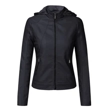 Women's Clothing Jackets And Outerwear 2021 New Fashion Long Sleeve Hooded Detachable Tops Lady Motorcycle Faux Leather Jacket
