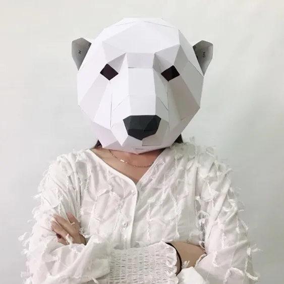Полярный Медведь DIY Маска Костюм для участия в рождественском представлении для взрослых и детей картона дышащая Хэллоуин вечерние