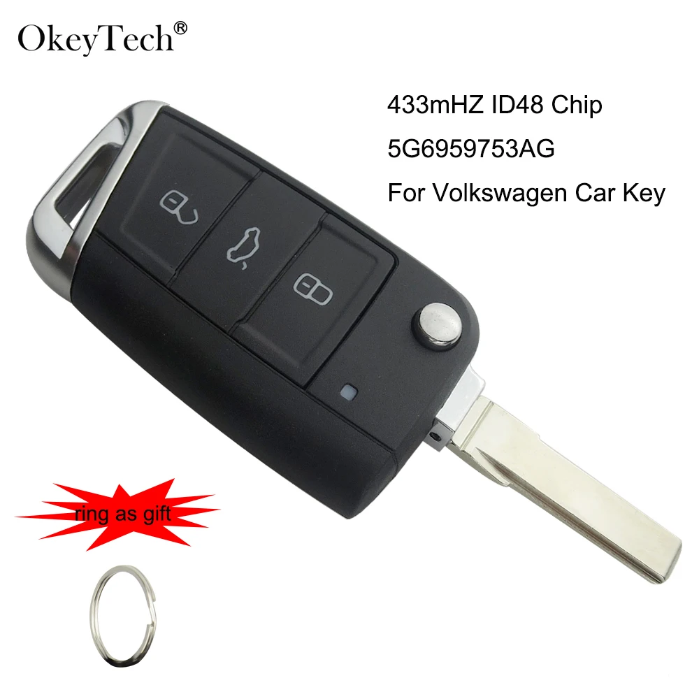 Okeytech дистанционный Автомобильный ключ для Volkswagen Golf 7 Lamando Polo Skoda Seat с ID48 чипом 433 МГц 3 кнопки 5G6959753AG с брелоком