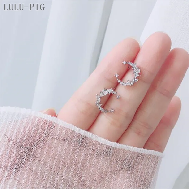 LULU-PIG новые бонусы для пользователей горячие новые модные корейские 925 Серебряные Необычные серповидные серьги креативные серьги в форме Луны CED010