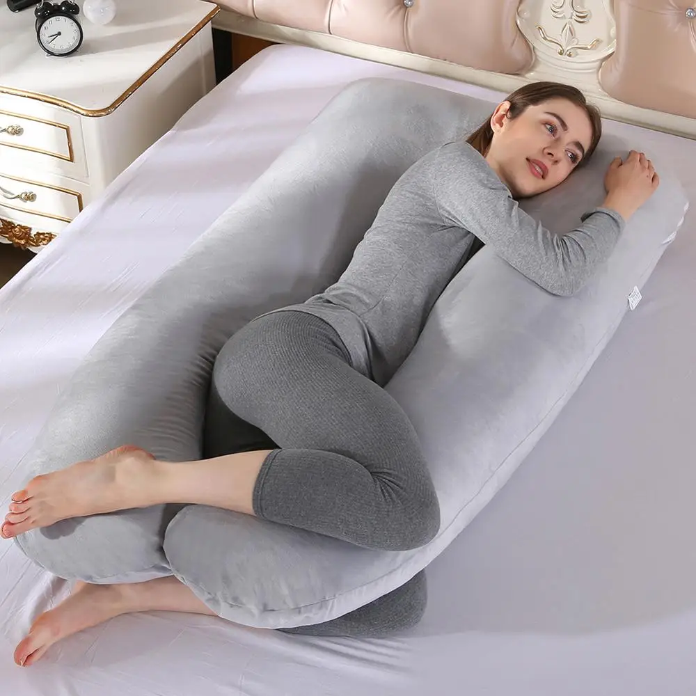 L-Shaped Pregnancy Pillow for Side Sleeping with Jersey Maternity Body Pillow Cover Purple AngQi Full Body Pillow 