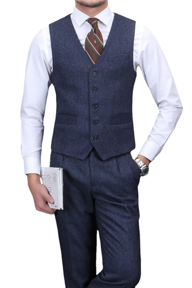 MensHerringbonePatternSuitWaistcoatGentlemanWoolenWaistcoat