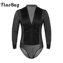 TiaoBug мужской танцевальный костюм с глубоким v-образным вырезом и длинным рукавом Прозрачный сетчатый танцевальный зал состязание костюм Латинский танец трико для танцев с рубашкой Топы