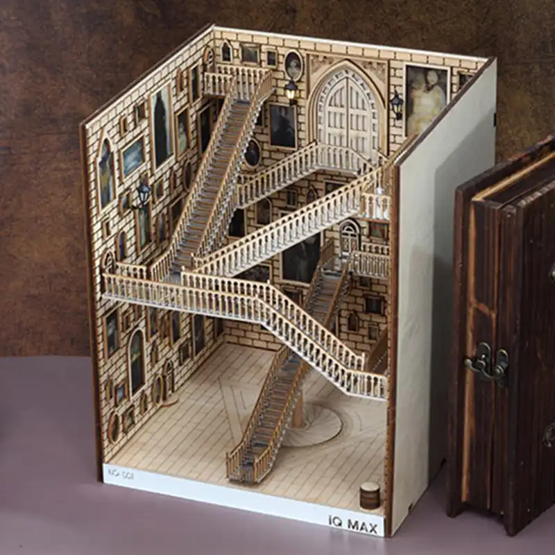 Wooden Book Nook Inserts Art Bookends DIY Bookshelf Decor Stand