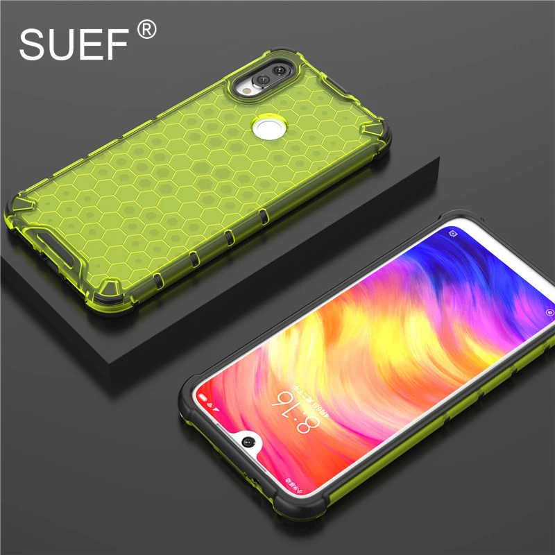 

SUEF Honeycomb Design Silicone + Plastic Hard Back Cover Case For Xiaomi Redmi 7 / Redmi Note 7 Pro Y3 Phone Bag Cases