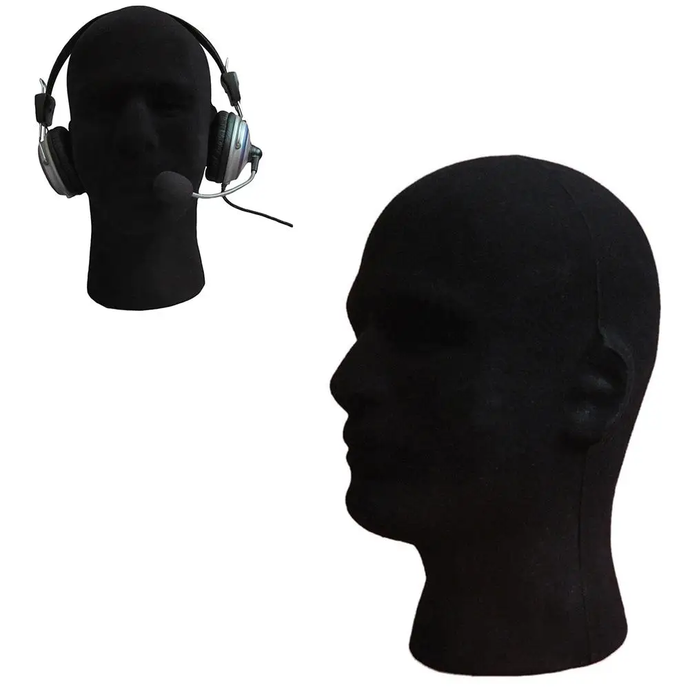 Male Men Black Styrofoam Foam Mannequin Manikin Head Stand Hat Headphones Wig US 