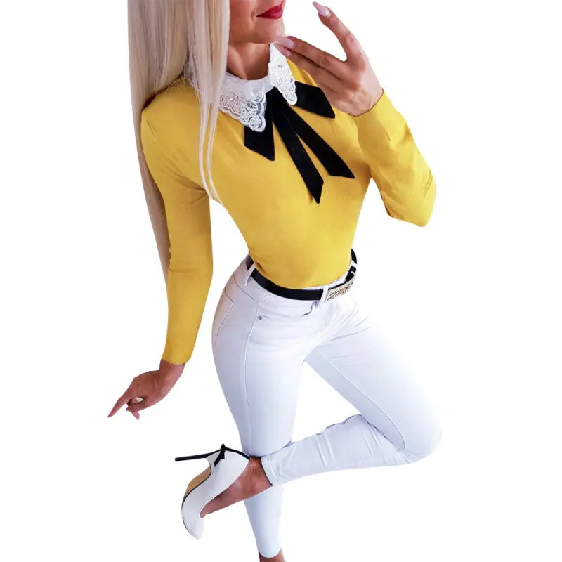 

Womens Tops and Blouses Casual Long Sleeve Lace Top Vintage Office Ladies Shirt Tee Elegant Blouse Pullover Fashion Clothes