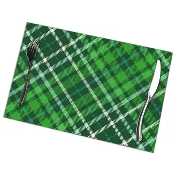 

6 Pcs Placemat Table Mat Dark Green Plaid Check Pattern For Tables Heat-insulation Linen Kitchen Dining Pads