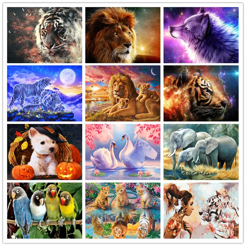 

Diamond painted diamond embroidery 5d diy full round diamond mosaic painting animal pictures