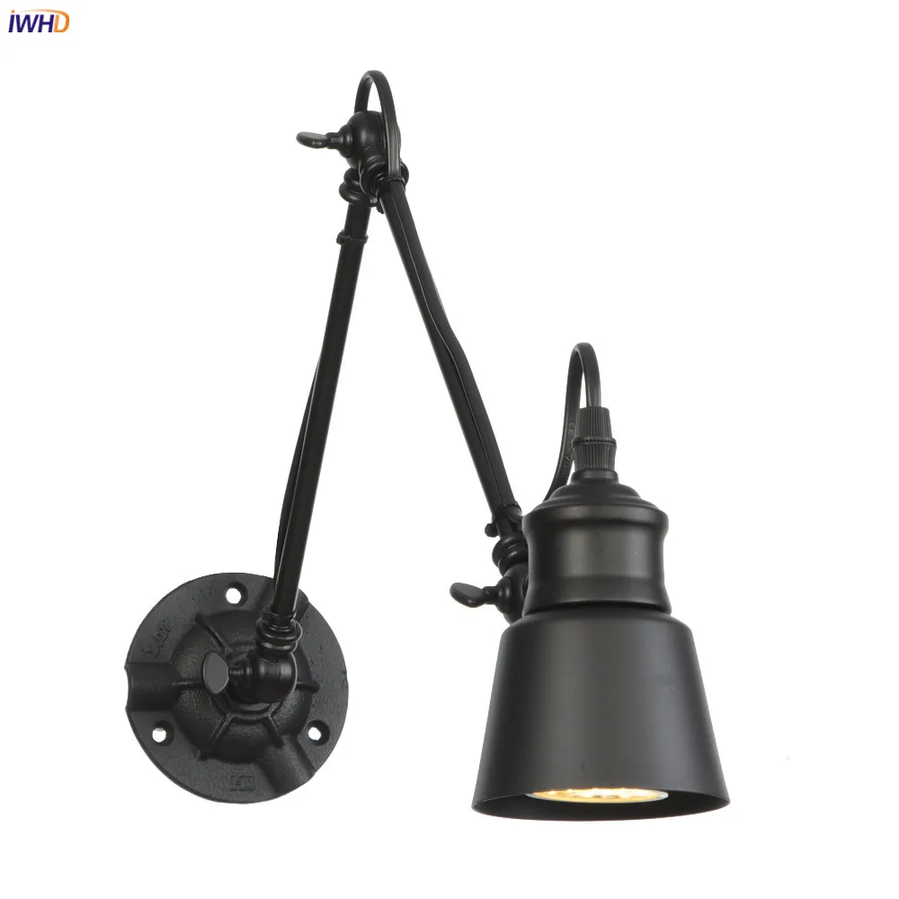 

IWHD Loft Industrial Decor Retro Wall Light Fixtures Bedroom Cafe Stair Adjustable Swing Long Arm Wall Lamp Vintage Applique LED