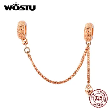 

WOSTU 100% 925 Sterling Silver Safety Chain Rose Gold Charm Fit Original Bracelet Pendant Women Wedding Luxury Jewelry CQC1112-C