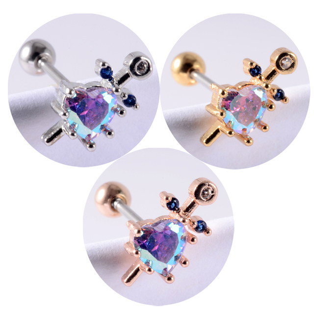 Colorful Crystal Ear Studs Cartilage Helix Lobe Conch Rook Piercing Screw Earrings Body Piercing Jewelry For Woman Ear Gift